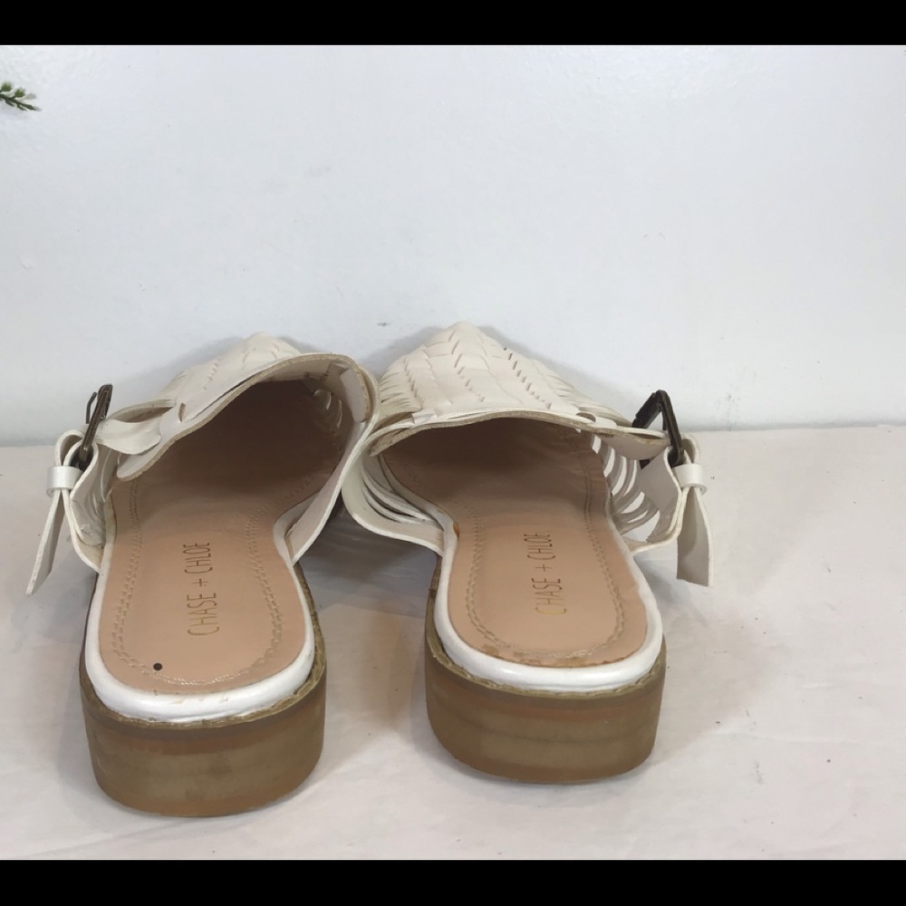 CHASE & CHLOE WHITE WOVEN BUCKLE SLIDE MULES SZ 6 - Picture 11 of 12